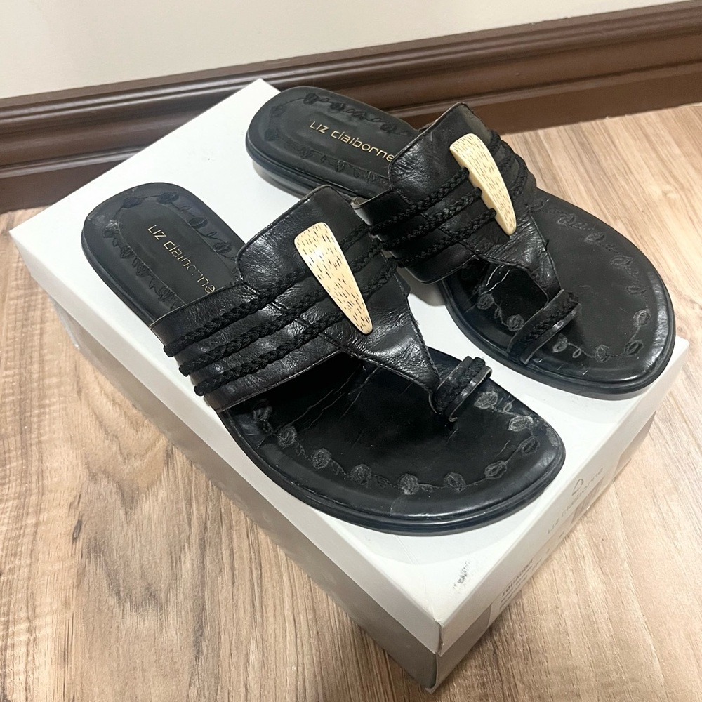 Liz Claiborne Black Sandals with Gold Accents